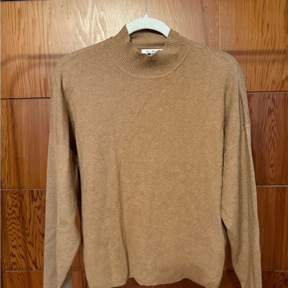 Tan Mock-Neck Sweater Soft Knit Versatile